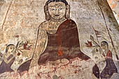 Bagan Myanmar. Sulamani temple. seated Buddha flanked by disciples. 
